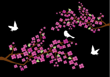 floral branches with birds のイラスト素材