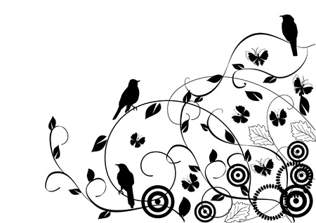 floral background with birdsのイラスト素材