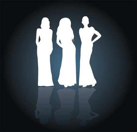 vector women silhouettes in long dressesのイラスト素材