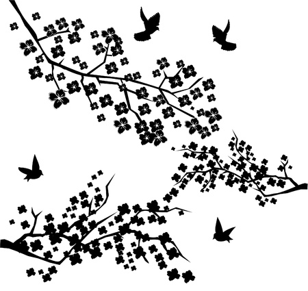 vector floral branches with birdsのイラスト素材