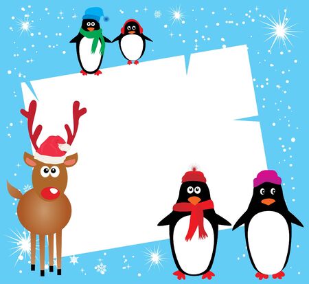 vector card with penguins and Rudolfのイラスト素材