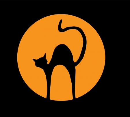 vector cat silhouette in the orange moonのイラスト素材