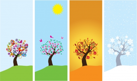  season banners with season treesのイラスト素材