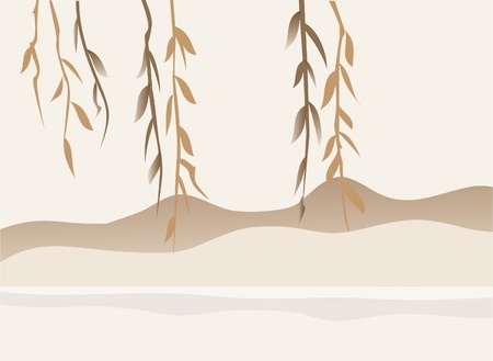 landscape with tree and hillsのイラスト素材