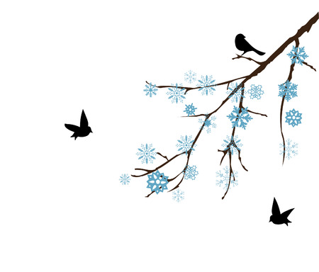 vector snow branch with birdsのイラスト素材