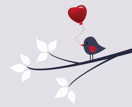 vector bird with red heart balloonのイラスト素材