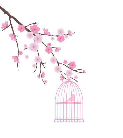 vector cherry blossom with bird in a cageのイラスト素材