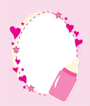 baby shower card with frame and baby bottleのイラスト素材
