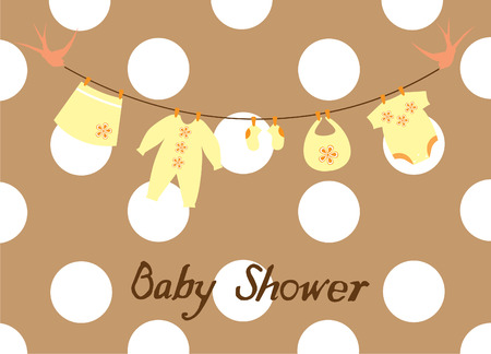 vector baby shower card with bunting and clothesのイラスト素材