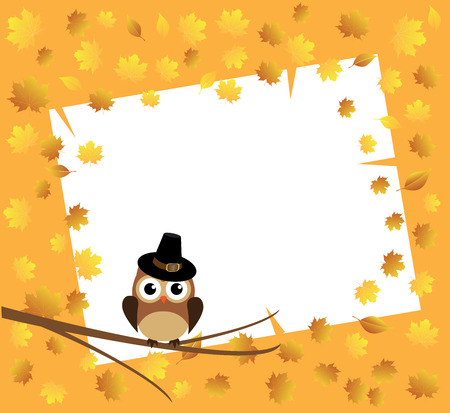 vector swinging owl in the tree fall cardのイラスト素材