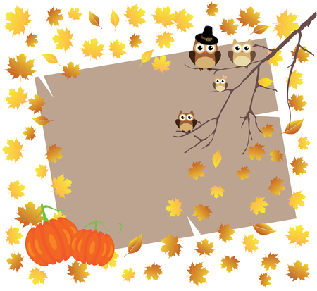 vector fall card with owlのイラスト素材