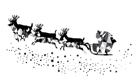 vector Christmas card with Santa Claus and deer flyingのイラスト素材