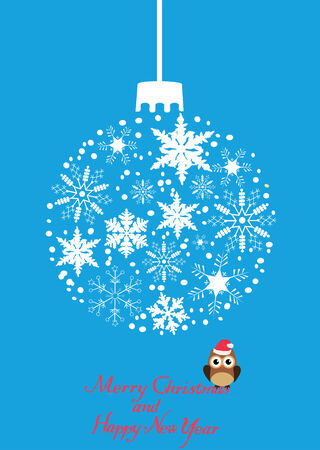 vector snowflake ball with owl in Santa hatのイラスト素材