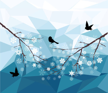 snow tree branches with birdsのイラスト素材