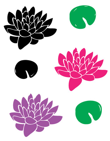 vector illustration of lotus flowers with leavesのイラスト素材