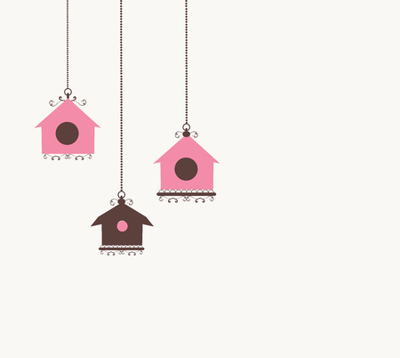 vector illustration of a card with vintage bird housesのイラスト素材