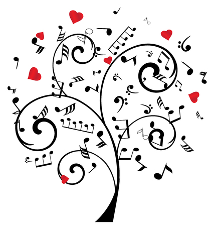 illustration of a tree with musical notes and heartsのイラスト素材
