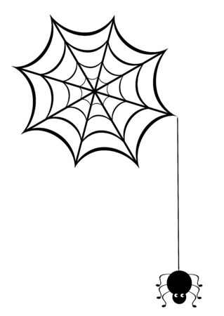 vector illustration of a spider web with funny spiderのイラスト素材