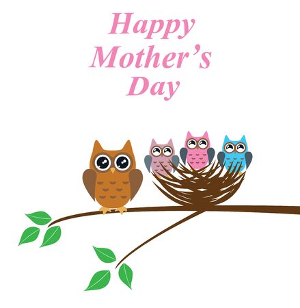vector illustration of mother's day with owlsのイラスト素材