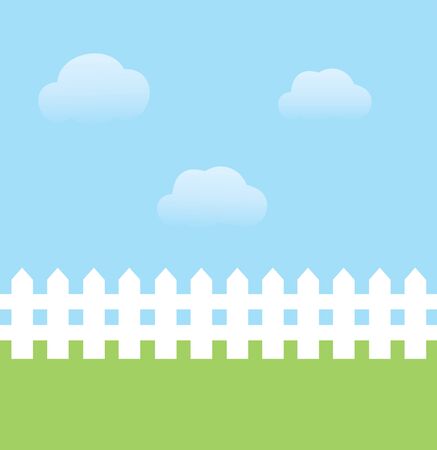 vector illustration of background with sky, grass, fenceのイラスト素材