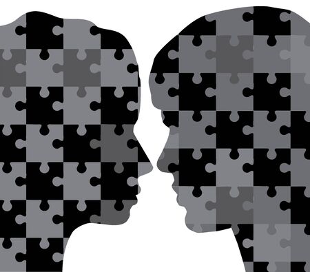 vector illustration of woman and man head silhouettes puzzlesのイラスト素材