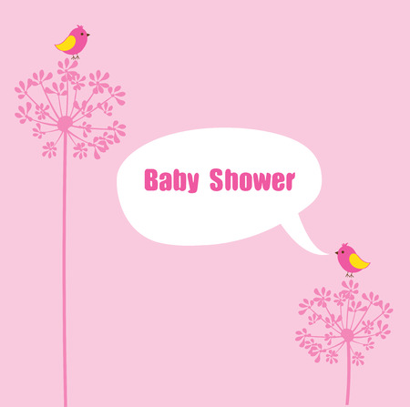 illustration of a baby shower card with birds and speech bubbleのイラスト素材