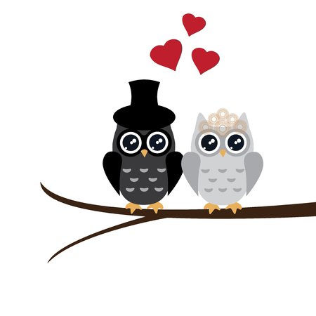 vector illustration of a wedding card with owlsのイラスト素材