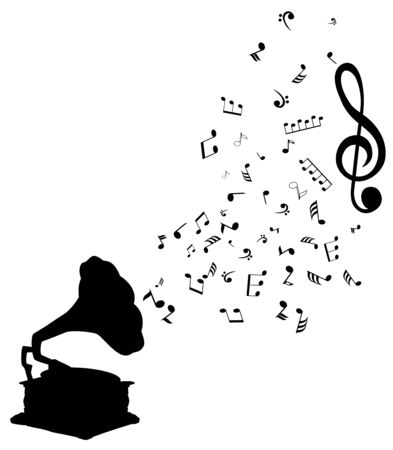 vector illustration of musical notes gramophoneのイラスト素材