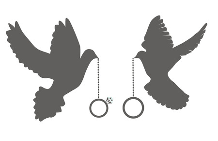 vector illustration of doves with wedding ringsのイラスト素材