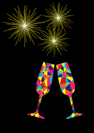 vector illustration of champagne glasses new years backgroundのイラスト素材
