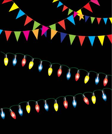vector illustration of Christmas lights holiday backgroundのイラスト素材