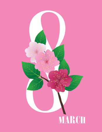 ILlustration of greeting card with cherry flowers. 8 March woman's day.のイラスト素材