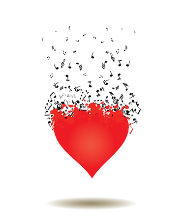 vector illustration of a musical heart with flying notesのイラスト素材