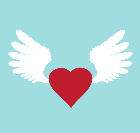 Vector illustration of white wings with red heartのイラスト素材