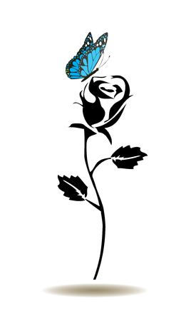 Vector illustration of a rose silhouette with butterflyのイラスト素材