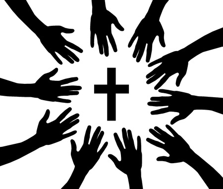 vector illustration of praying hands and crossのイラスト素材