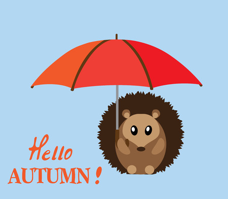 Vector illustration of a cute hedgehog with umbrella. hello autumn.のイラスト素材