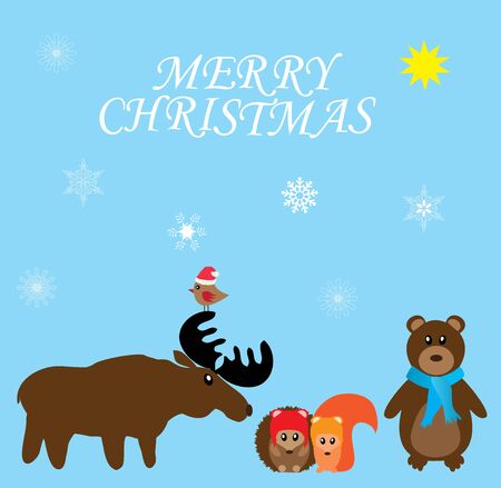 Illustration of Merry Christmas with cute animals.のイラスト素材