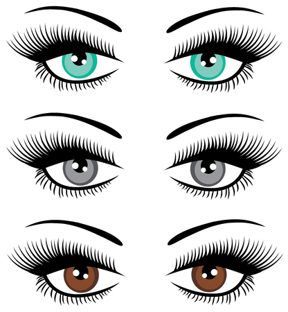 vector illustration of set of beautiful eyes with long lashes. beauty concept.のイラスト素材