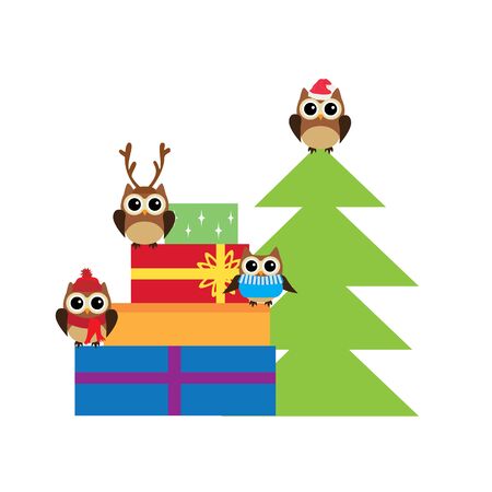 vector illustration of Christmas boxes and cute animals. のイラスト素材
