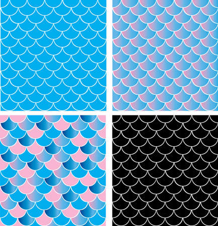 vector illustration of mermaid pattern, four different patterns.のイラスト素材