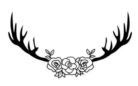 vector illustration of a floral antlers, boho flowers deer antlers.のイラスト素材