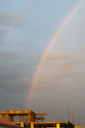 Rainbows are formed by the light of the sun, usually after rain.の写真素材