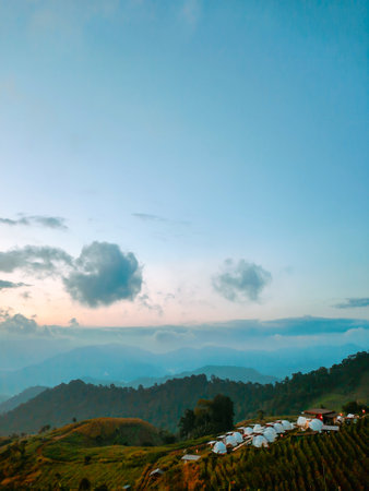 Morning scenery on the top of the mountain in the midst of mist, Mon Jam, Chiang Mai, Thailand