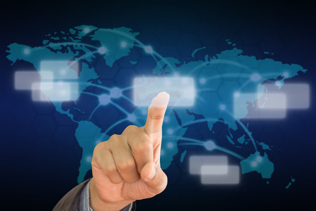 Business man press the buttonの写真素材