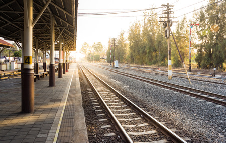Train station and sunsetの写真素材