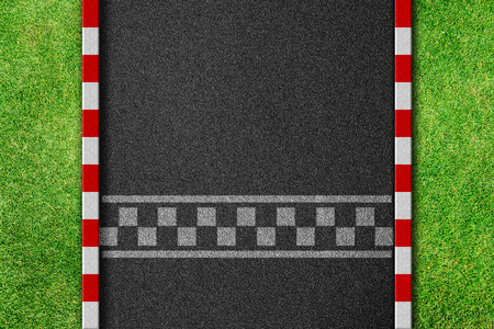 Finish line racing background top view in the grassの写真素材