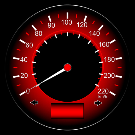 Red speedometer car, abstract technology illustration on dark background.のイラスト素材