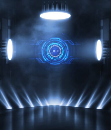3D Rendering abstract empty street scene background with abstract spotlights elegant futuristic light and reflection. Racing cars of the future.の写真素材