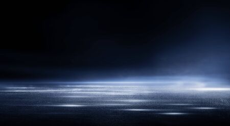 3D Rendering abstract dark night creative blurry outdoor asphalt background with mist light high speedの写真素材